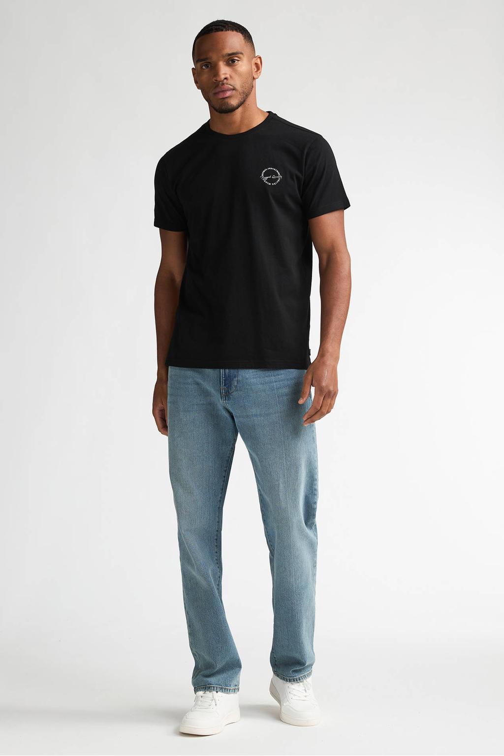 Zwarte heren Petrol Industries regular T-shirt van katoen met effen, korte mouwen en ronde hals