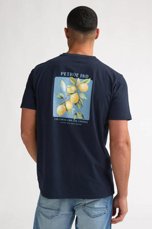 regular T-shirt met backprint donkerblauw