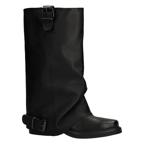 Sacha leren bikerboots met flap zwart afbeelding