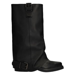 leren bikerboots met flap zwart