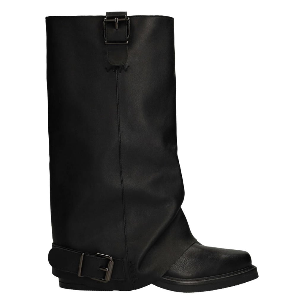Zwarte dames Sacha leren bikerboots met flap