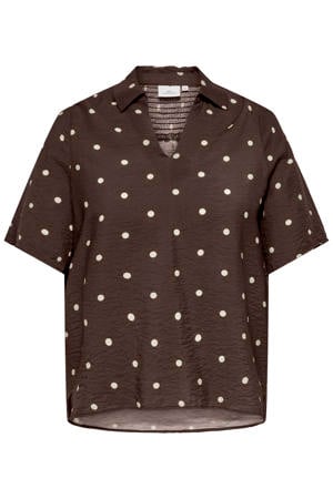 Carcarrie Dot 2/4 V-Neck Top Aop Plus Size - donkerbruin