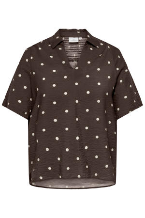 Carcarrie Dot 2/4 V-Neck Top Aop Plus Size - donkerbruin