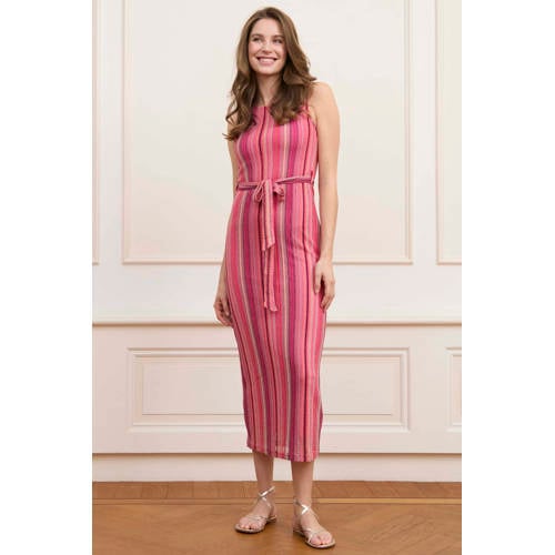 Lofty Manner Lange maxi jurk met streepprint roze afbeelding