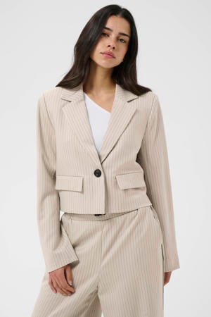 cropped blazer met krijtstreep beige