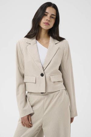 cropped blazer met krijtstreep beige