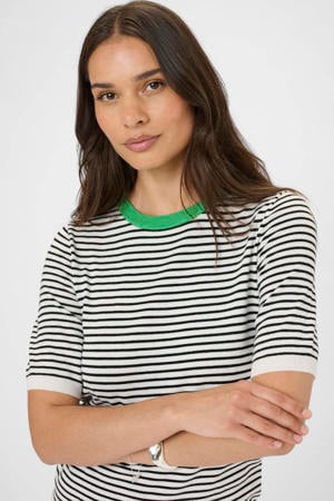 gestreepte T-shirt zwart fijn gebreid