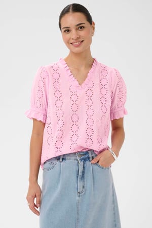 blousetop roze broderie