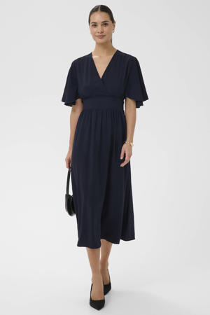 wikkel-/overslagjurk met plooien donkerblauw