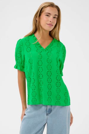 blousetop groen broderie