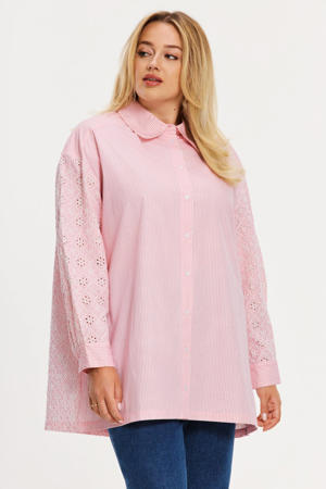 blouse met krijtstreep roze broderie