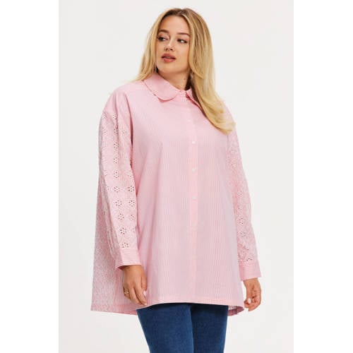YOEK blouse met krijtstreep roze broderie afbeelding