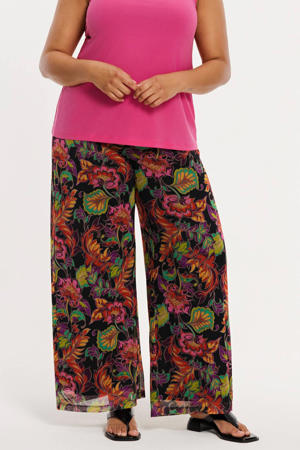 wide leg regular waist gebloemde broek multi