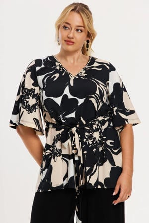 gebloemde tuniek beige