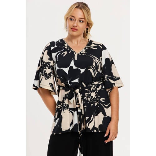 YOEK gebloemde tuniek beige afbeelding