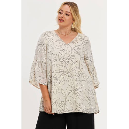 YOEK gebloemde tuniek beige afbeelding