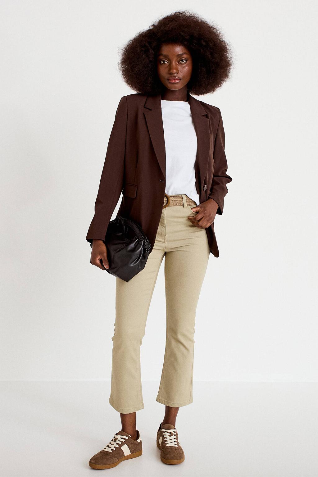 Beige dames Cache Cache bootcut jeans van denim met regular waist, rits- en knoopsluiting en effen