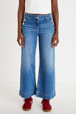 high waist cropped jeans medium blue denim