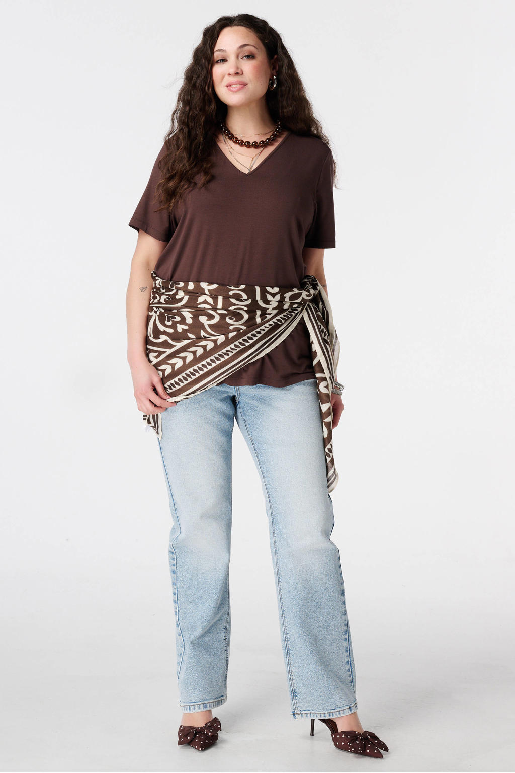 dames MS Mode T-shirt van viscose met effen, korte mouwen en klassieke kraag