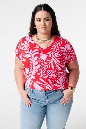 gebloemde T-shirt rood