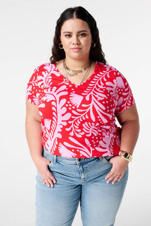 gebloemde T-shirt rood