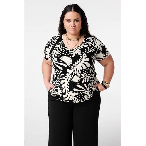 MS Mode gebloemde T-shirt zwart afbeelding