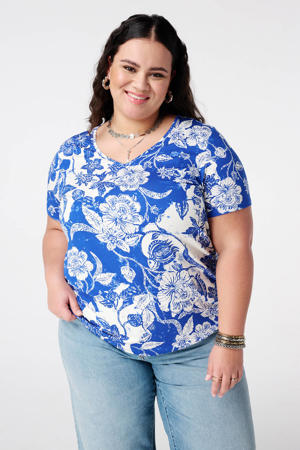 gebloemde T-shirt blauw