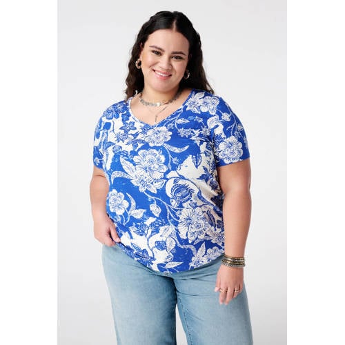 MS Mode gebloemde T-shirt blauw afbeelding