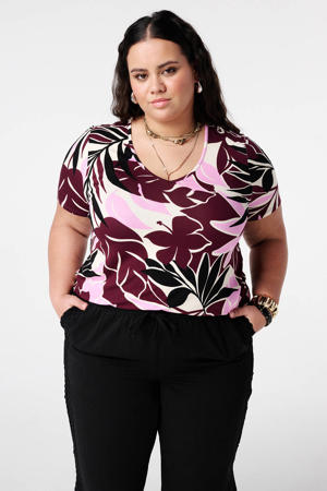 gebloemde T-shirt donkerrood