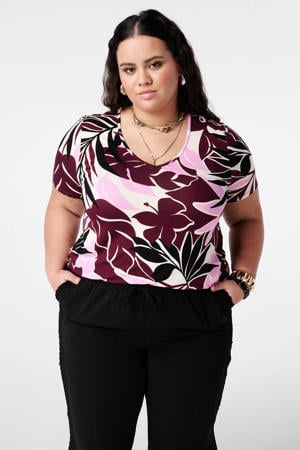 gebloemde T-shirt donkerrood