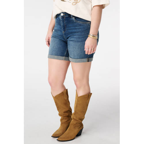 MS Mode denim slim high waist short medium blue denim afbeelding