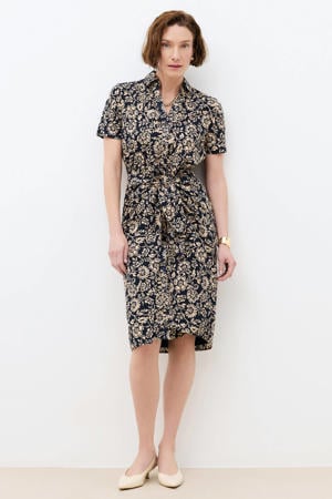 gebloemde blousejurk marineblauw