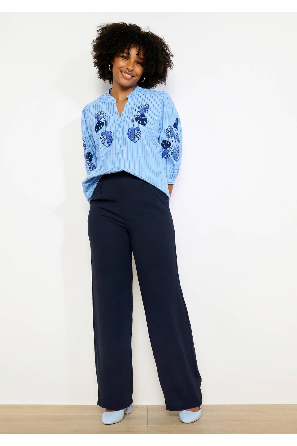 LOLALIZA straight high waist casual broek marineblauw