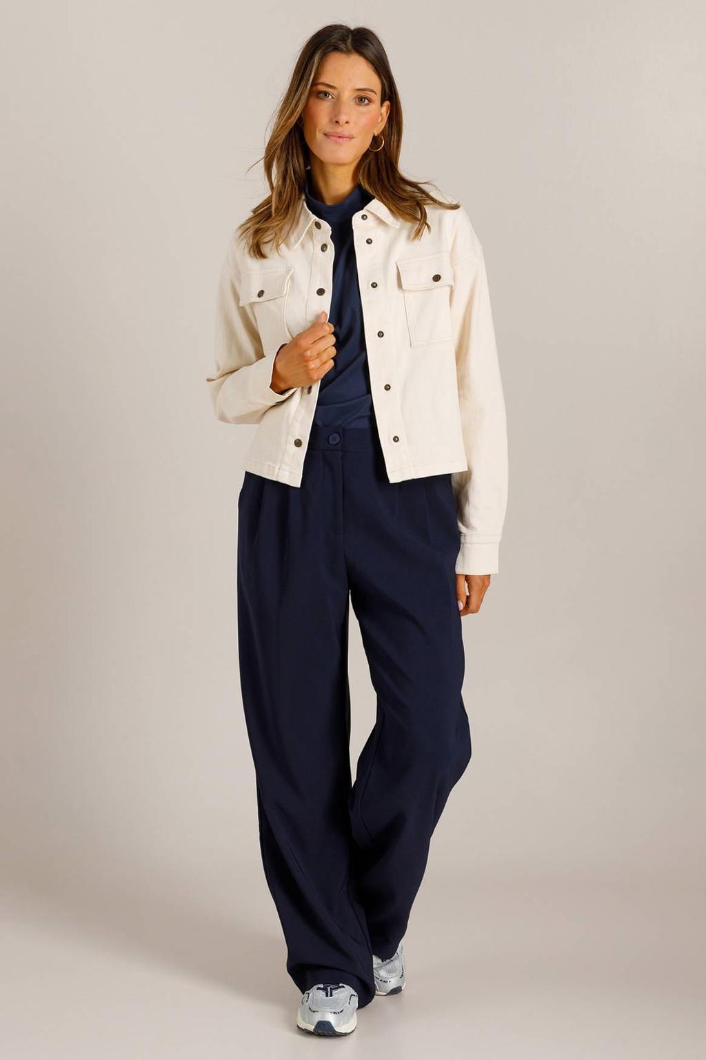 Witte dames Ivy Beau spijkerjas van denim met effen, lange mouwen, klassieke kraag en knoopsluiting