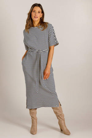 gestreepte t-shirtjurk midi jurk ecru