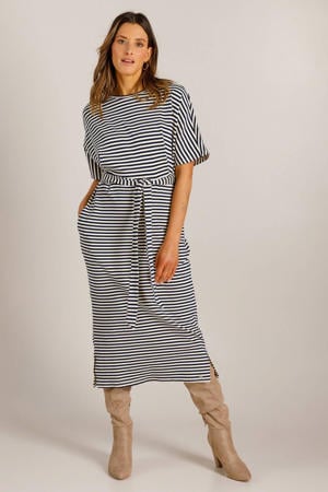 gestreepte t-shirtjurk midi jurk ecru
