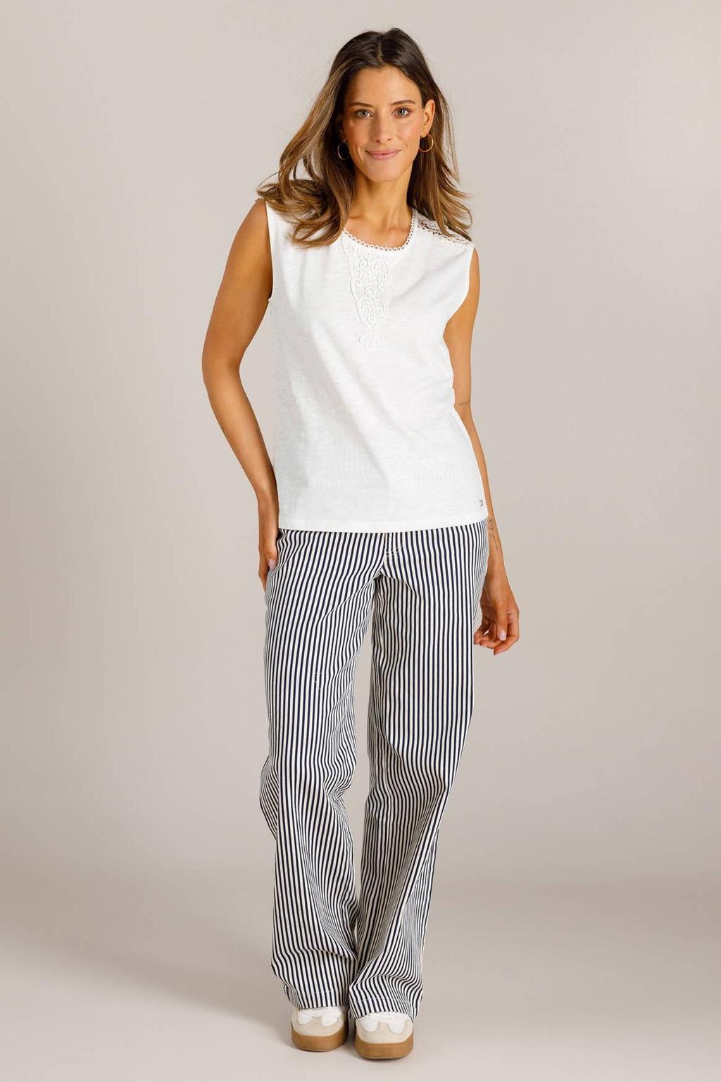 Witte dames Ivy Beau mouwloze top met effen, ronde hals en kant