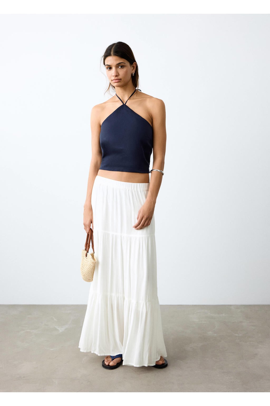 Witte meisjes MANGO TEEN maxi rok gemaakt van viscose en met elastische tailleband