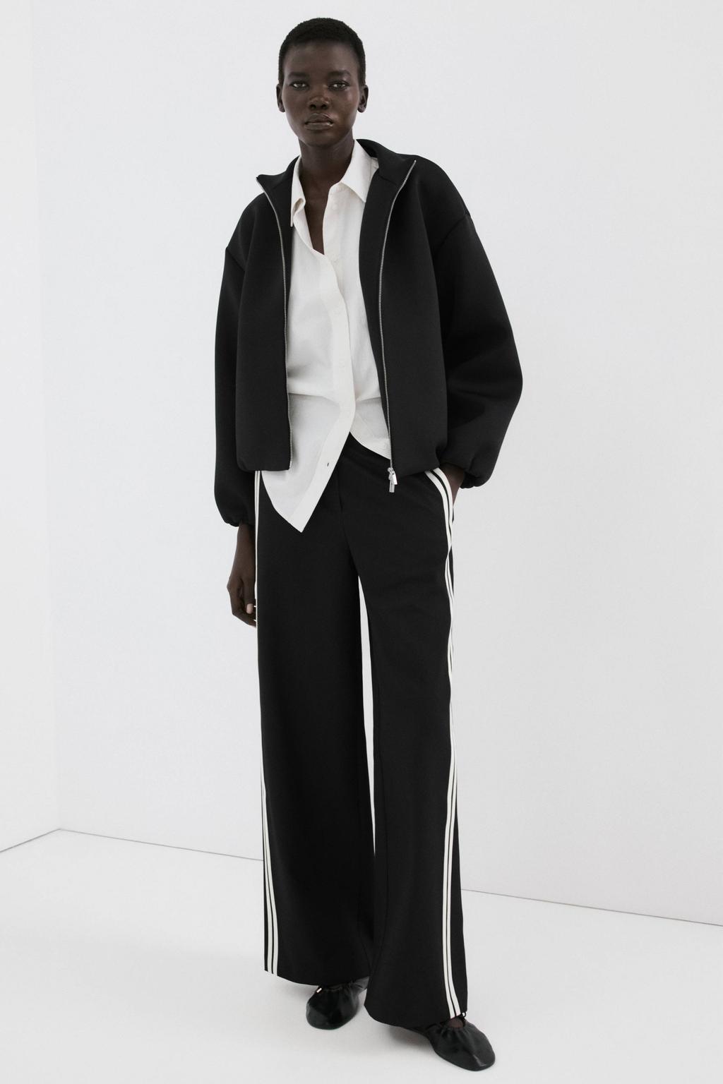 dames Mango regular waist casual broek van polyester met elastische tailleband met koord en effen