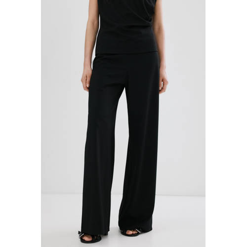 Mango straight high waist casual broek zwart afbeelding