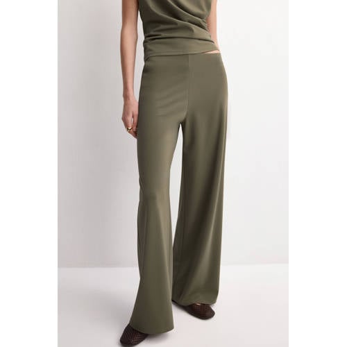 Mango straight high waist casual broek kaki afbeelding