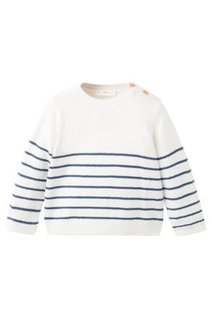 Gebreide pullover met strepen wit donkerblauw