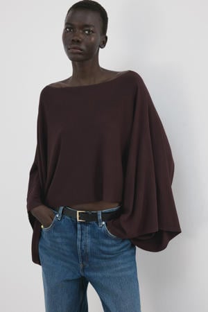 top met cape donkerrood fijn gebreid