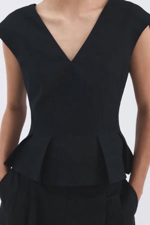 peplum top met linnen donkerblauw
