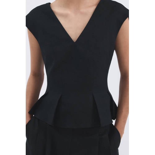Mango peplum top met linnen donkerblauw afbeelding