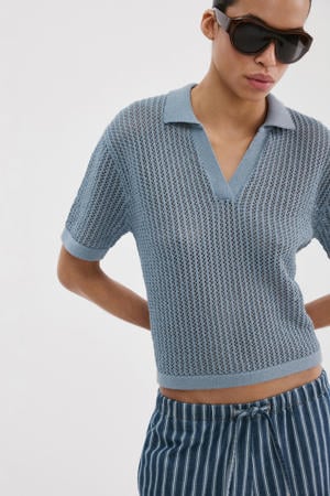 top blauw gebreid