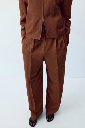 straight low waist broek met linnen koper
