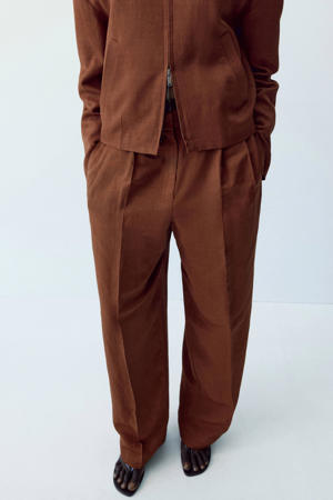 straight low waist broek met linnen koper
