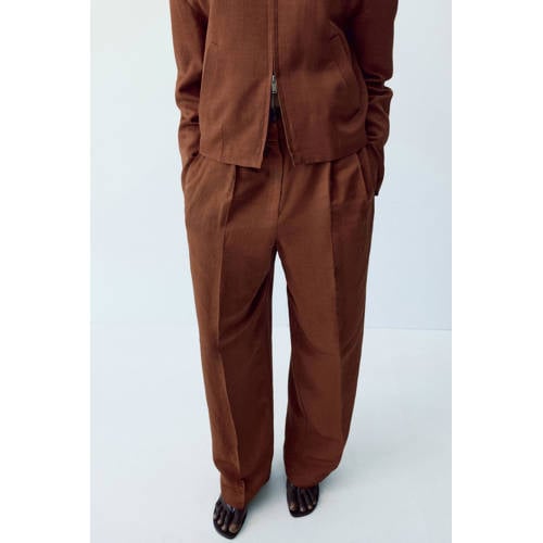 Mango straight low waist broek met linnen koper afbeelding