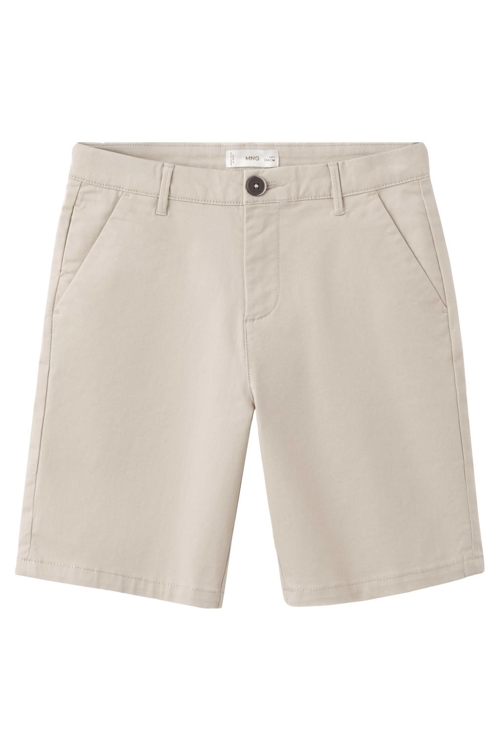 Beige jongens Mango Kids bermuda short van stretchkatoen met rits- en knoopsluiting en effen